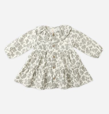 RUFFLE COLLAR BUTTON DRESS || GREEN FLORAL