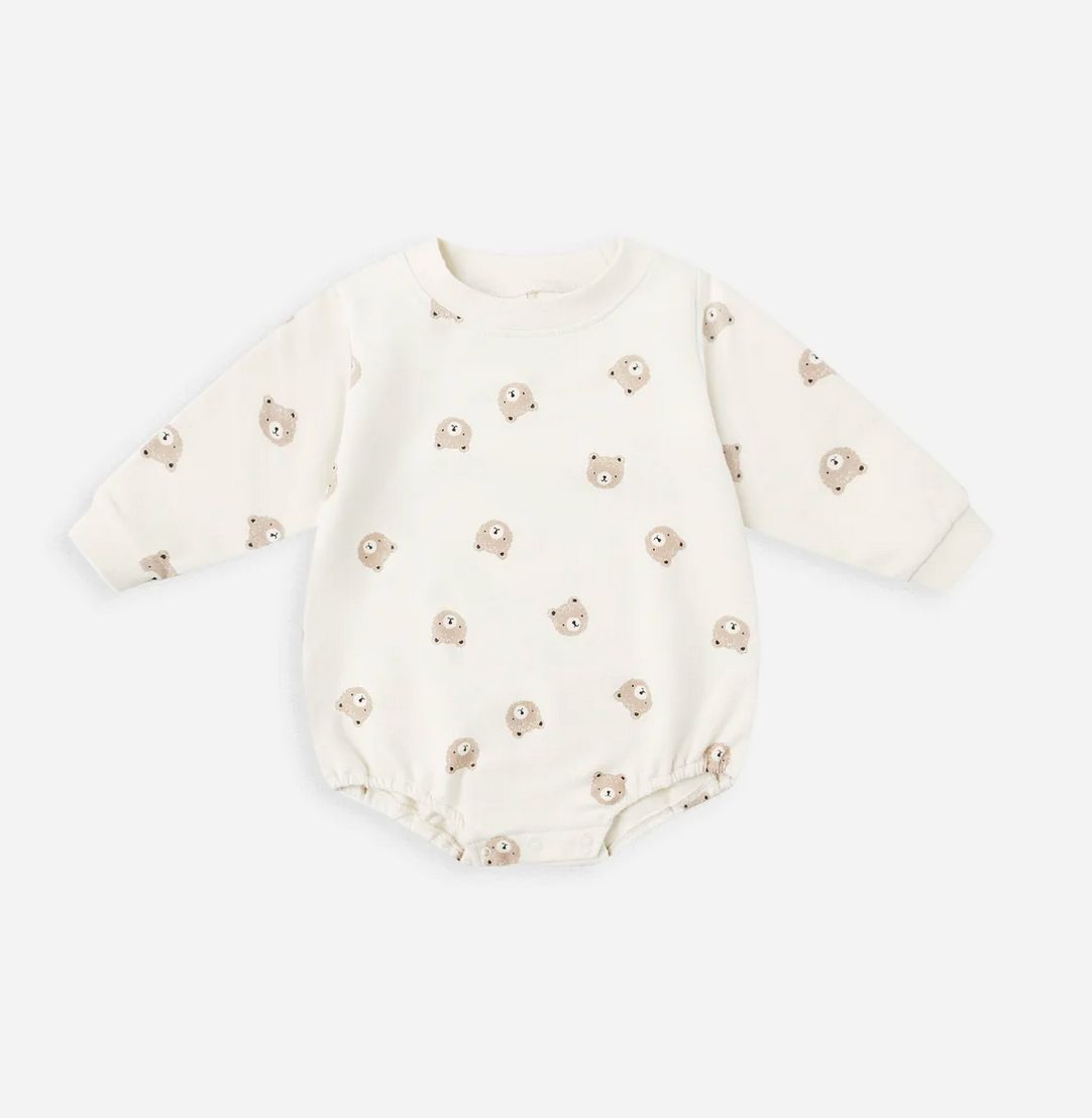 CREWNECK BUBBLE ROMPER || BROWN BEAR