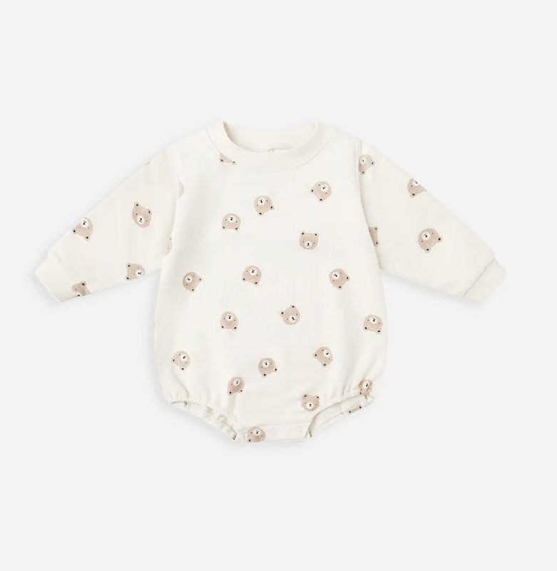 CREWNECK BUBBLE ROMPER || BROWN BEAR