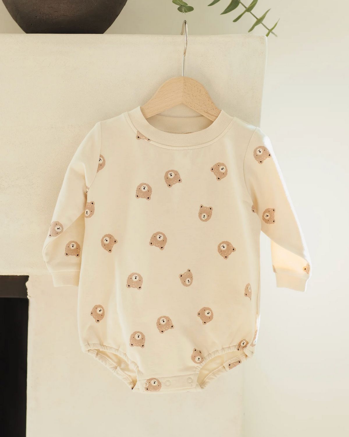 CREWNECK BUBBLE ROMPER || BROWN BEAR