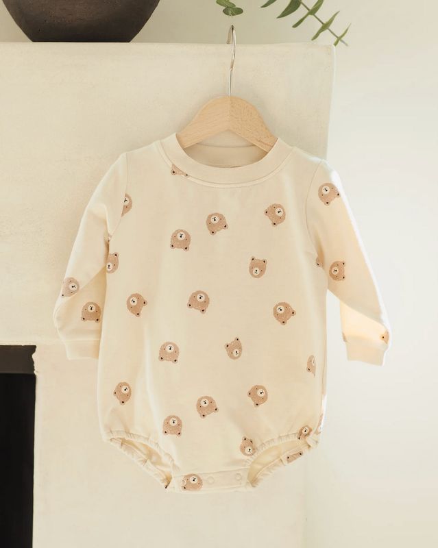CREWNECK BUBBLE ROMPER || BROWN BEAR