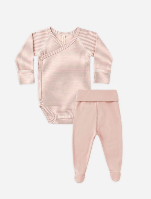 SIDE SNAP BODYSUIT + PANT SET || ROSE MICRO STRIPE