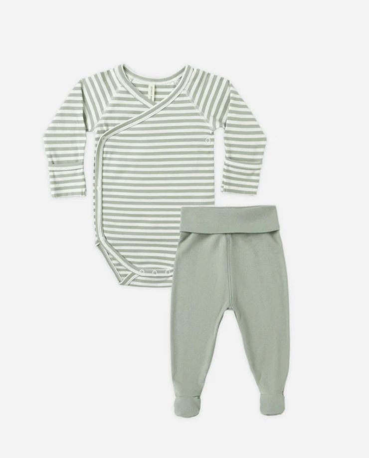 SIDE SNAP BODYSUIT + PANT SET || FERN STRIPE