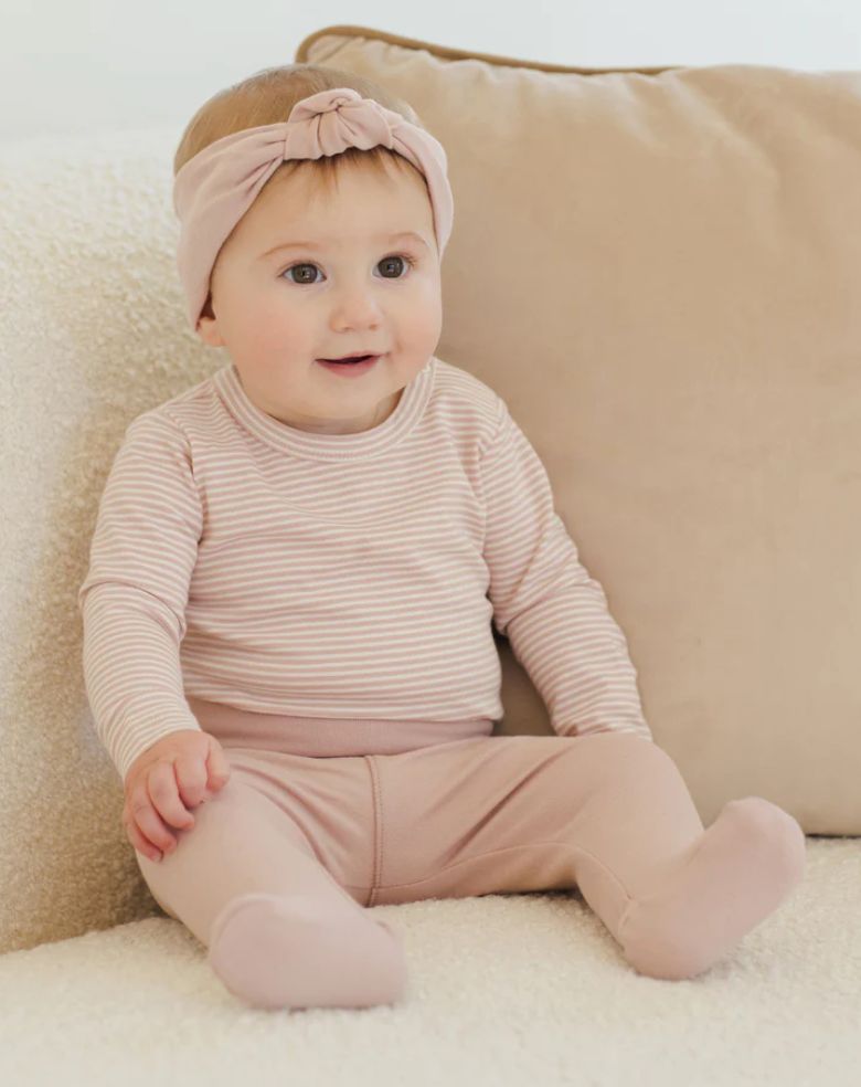 SIDE SNAP BODYSUIT + PANT SET || ROSE MICRO STRIPE