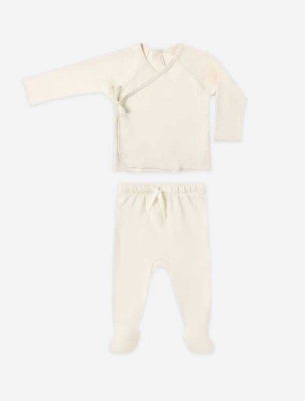 WRAP TOP + FOOTED PANT SET || NATURAL