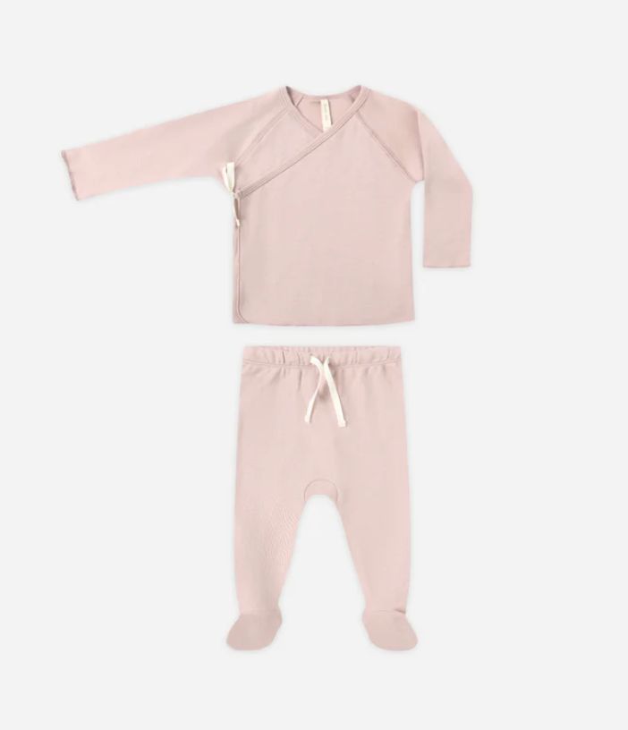 WRAP TOP + FOOTED PANT SET || ROSE