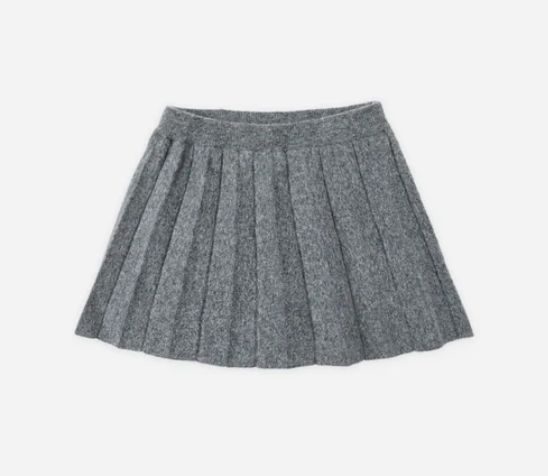 KNIT PLEATED SKIRT || HEATHERED GREY