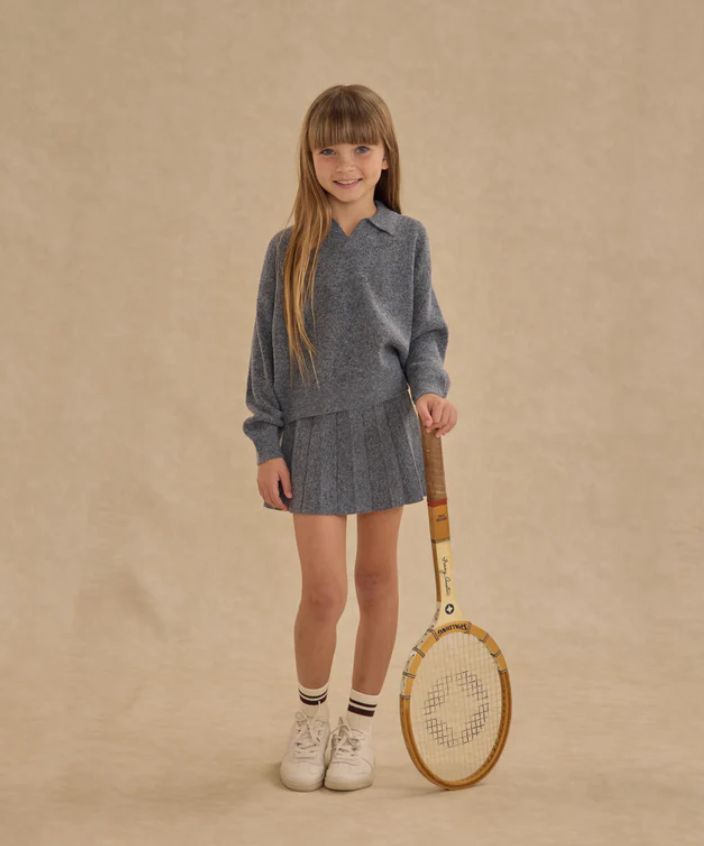 KNIT PLEATED SKIRT || HEATHERED GREY
