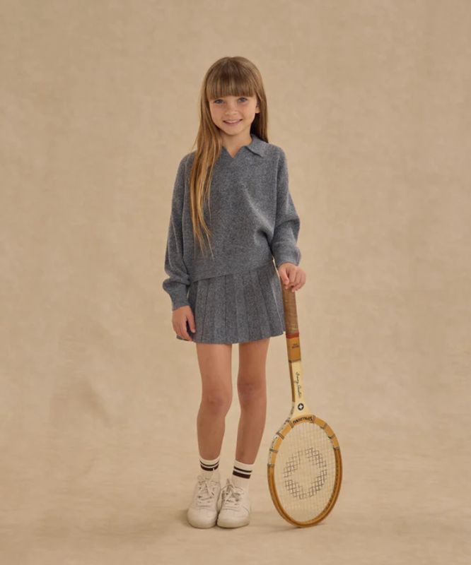 KNIT PLEATED SKIRT || HEATHERED GREY
