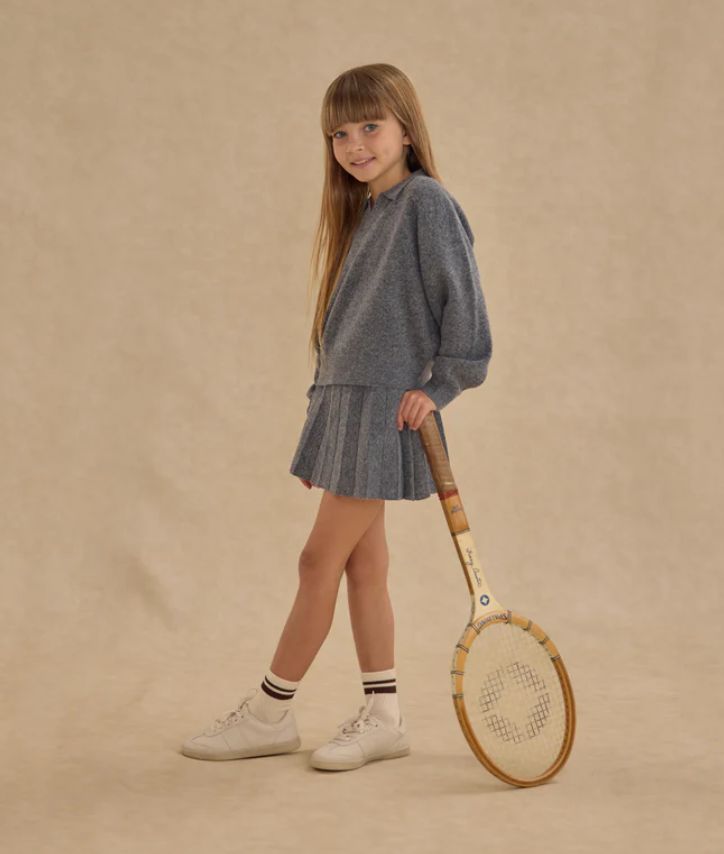 KNIT PLEATED SKIRT || HEATHERED GREY