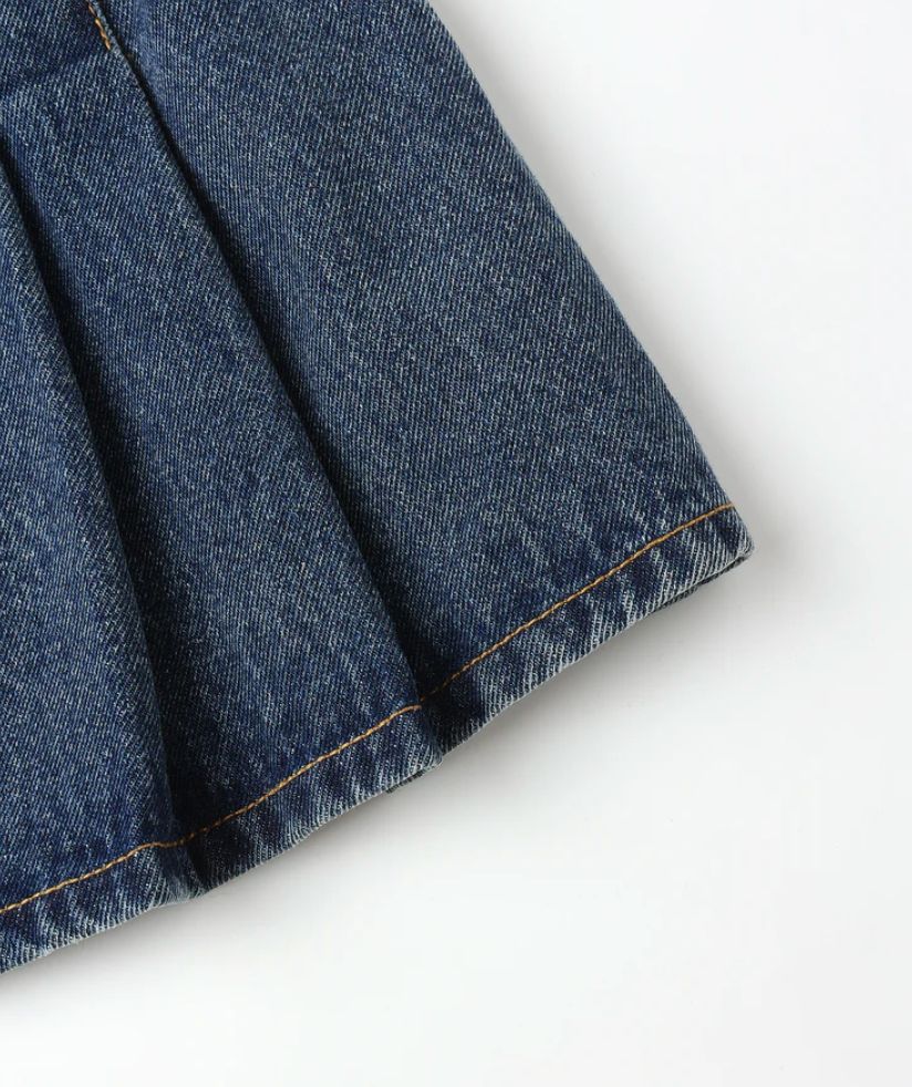 PLEATED DENIM SKIRT || INDIGO DENIM
