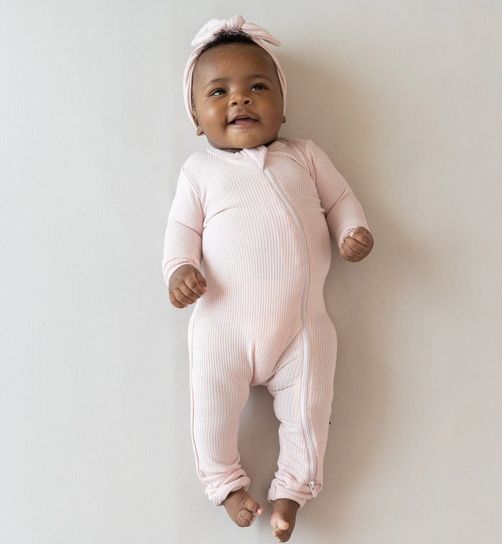 ribbed zip romper- blush