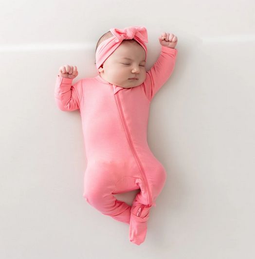 zippered footie- guava