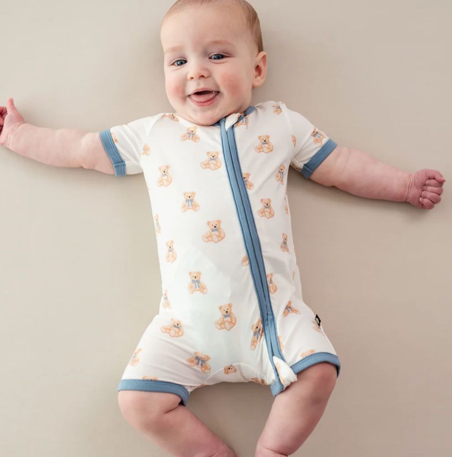 zippered short romper - teddy bear