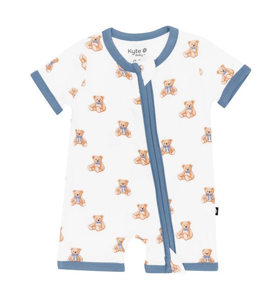 zippered short romper - teddy bear