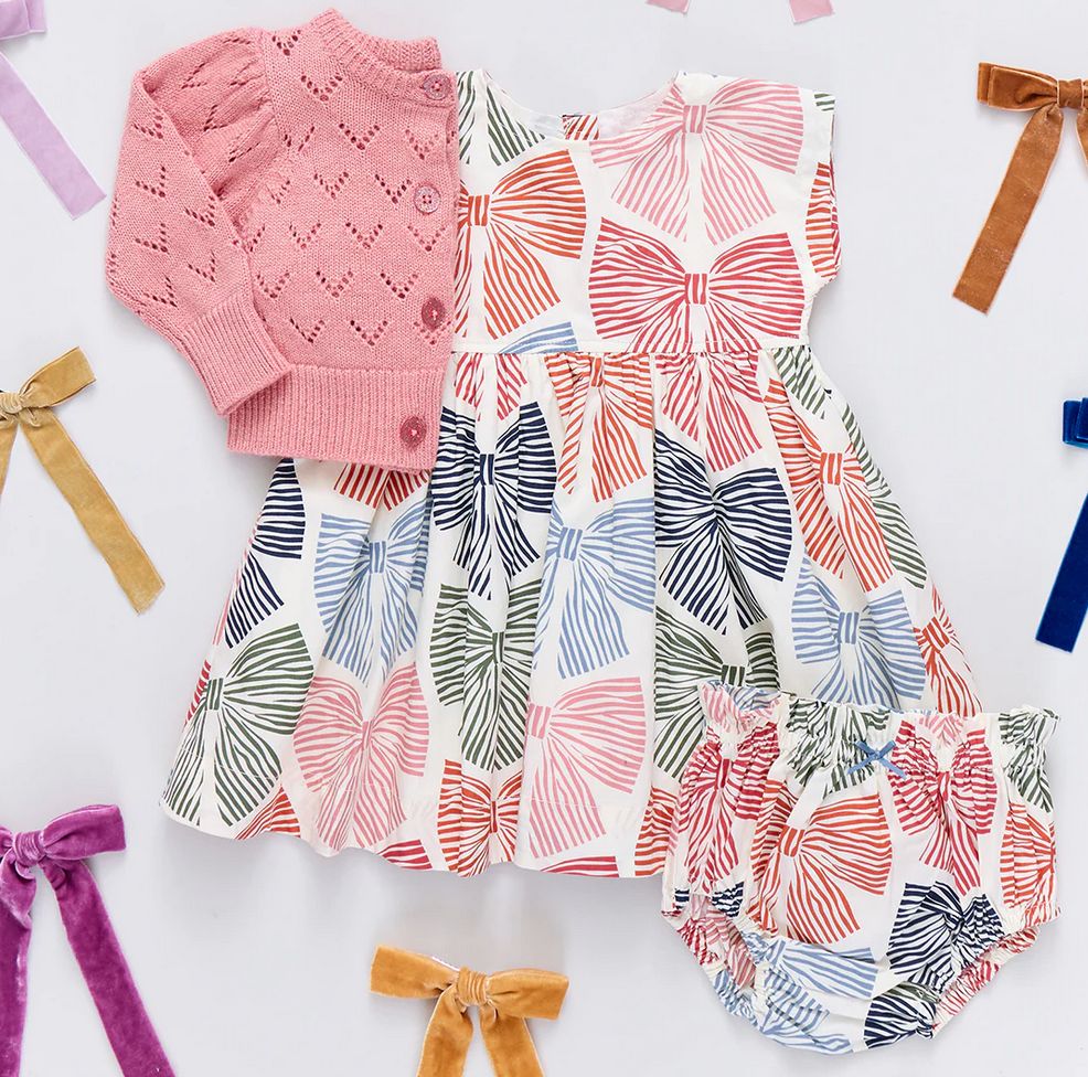 baby girls adaline dress set - multi striped bows