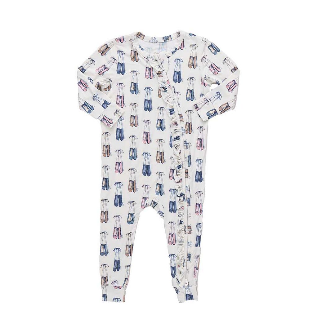 baby girls ruffle bamboo romper - ballet slippers