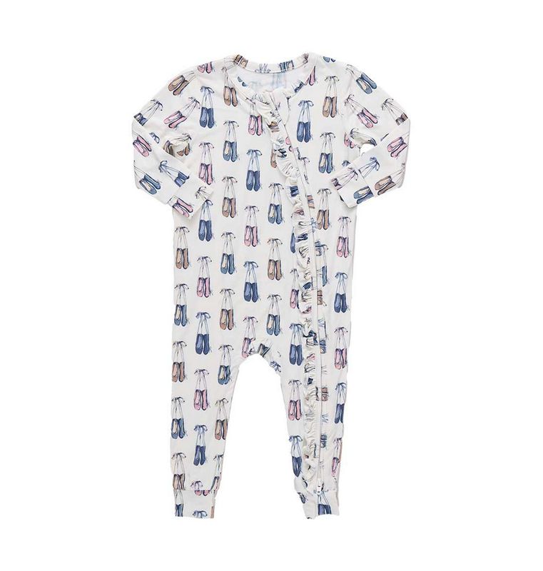 baby girls ruffle bamboo romper - ballet slippers