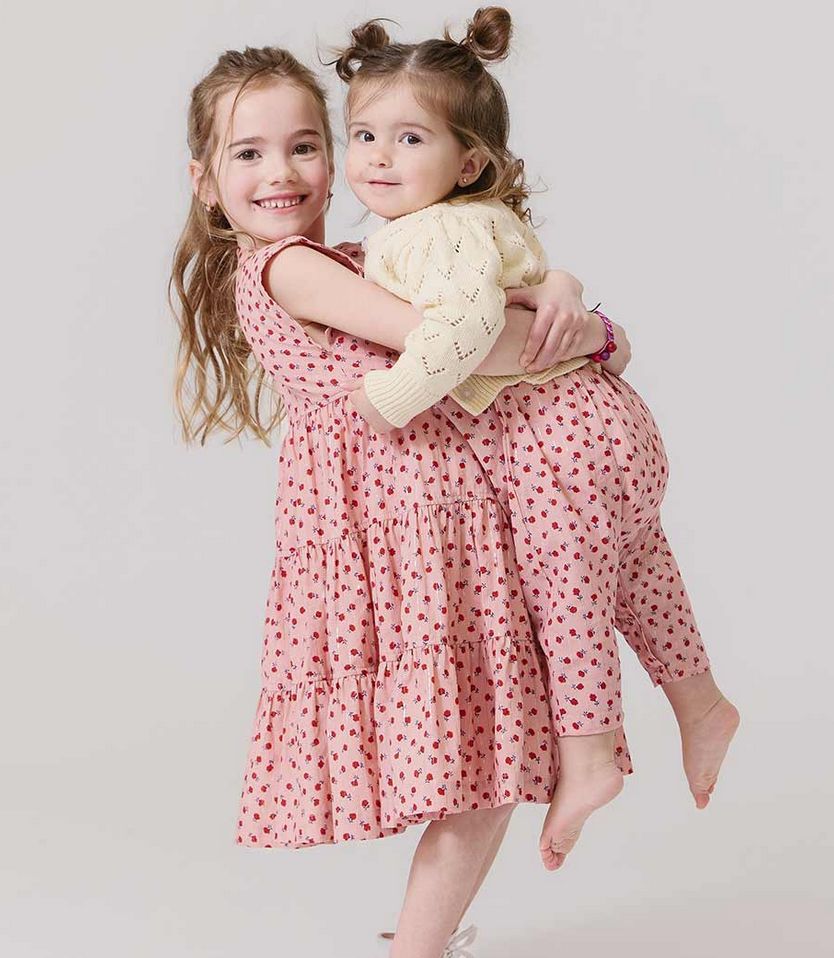 girls peachy dress - pink tiny roses