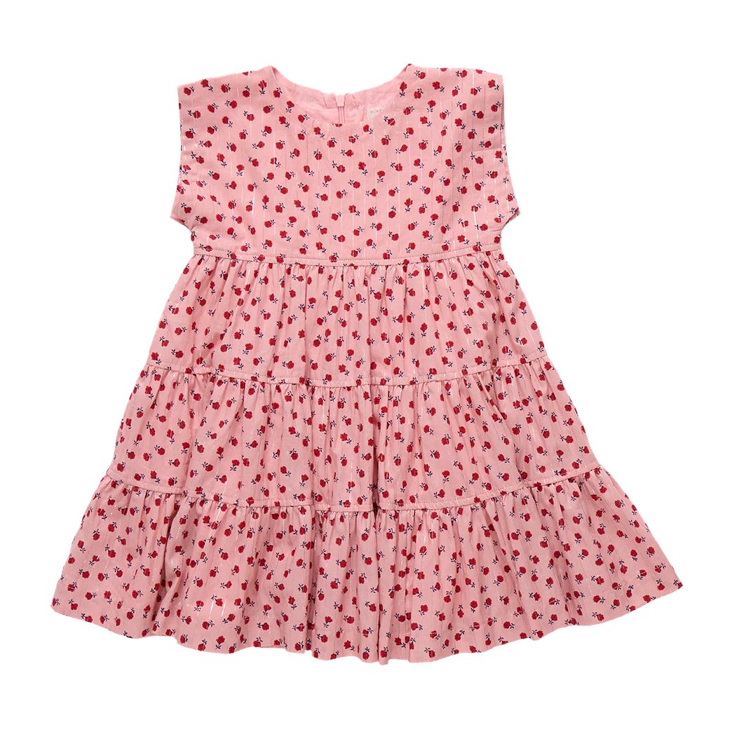 girls peachy dress - pink tiny roses