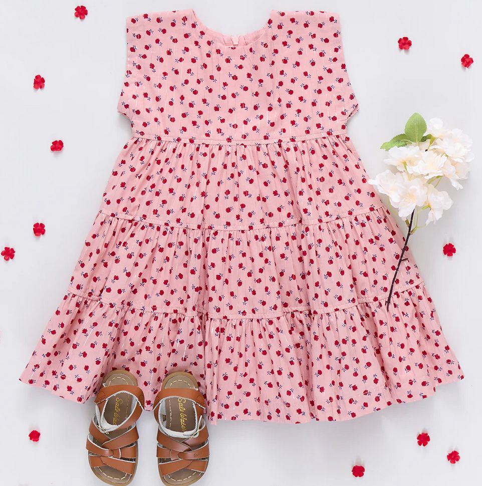girls peachy dress - pink tiny roses