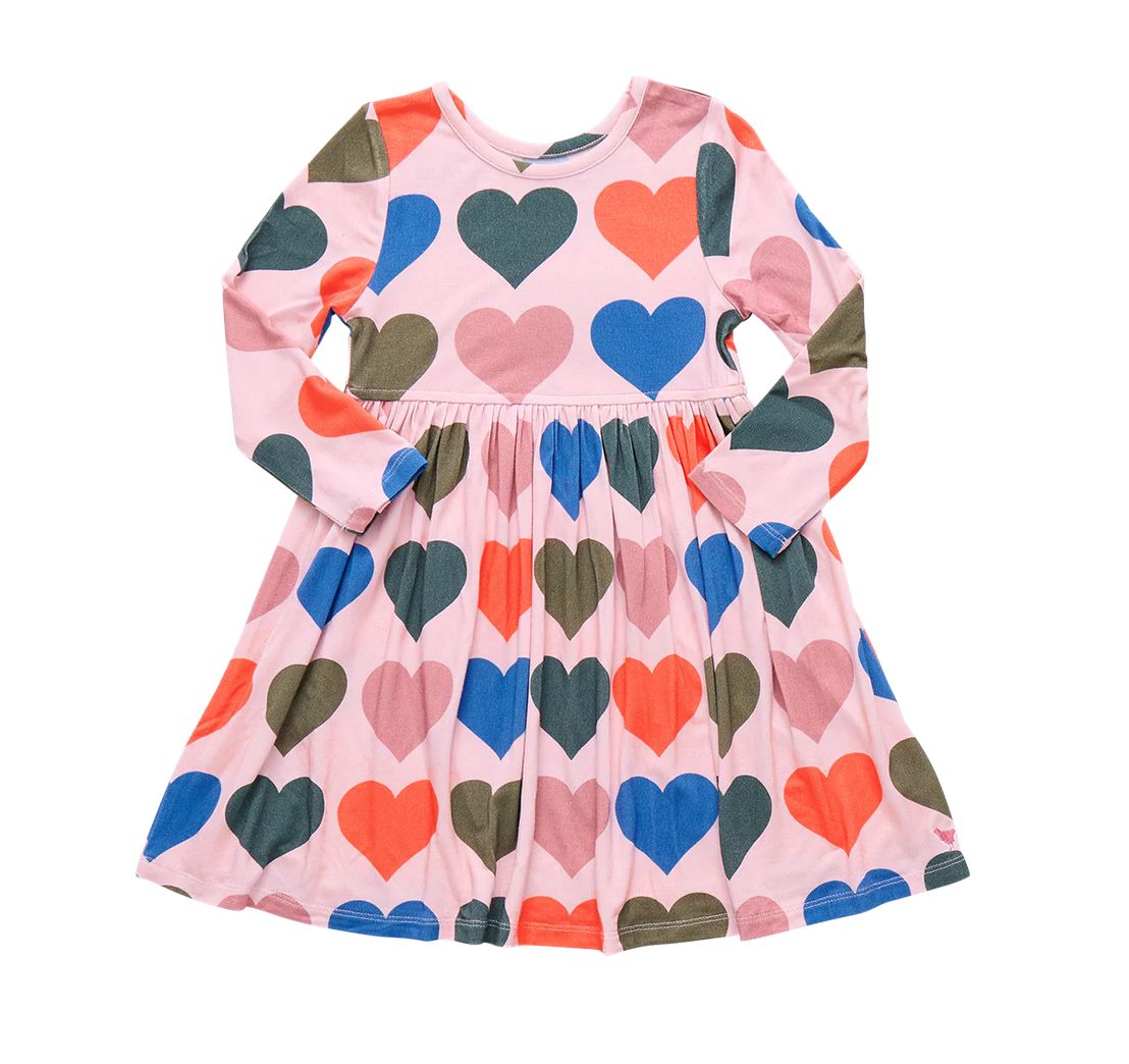 girls bamboo steph dress - pink oversized hearts