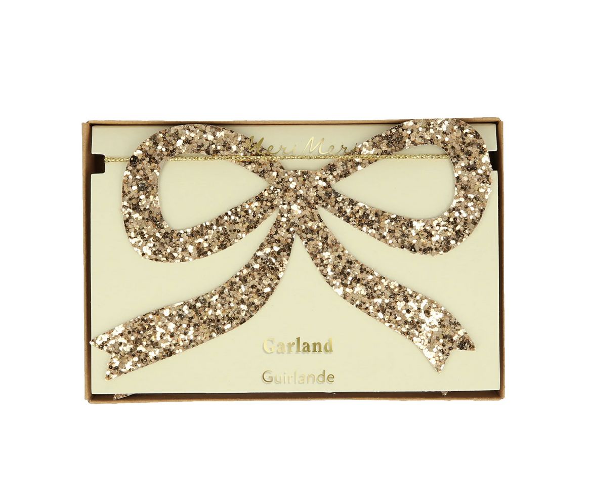 gold glitter bow garland