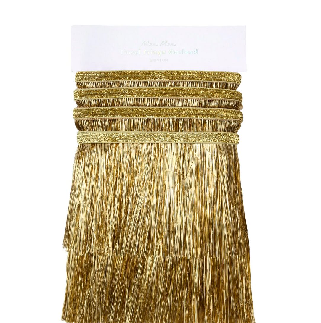 gold tinsel fringe garland