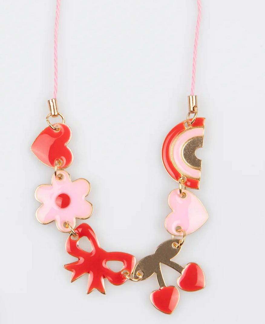 hearts &amp; cherries enamel charm necklace