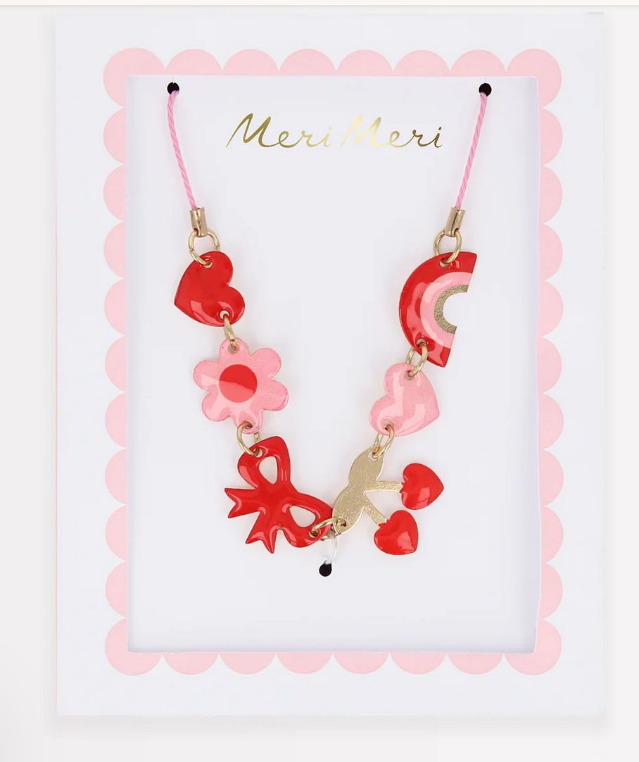 hearts &amp; cherries enamel charm necklace