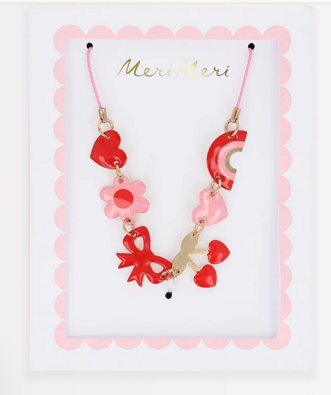 hearts &amp; cherries enamel charm necklace