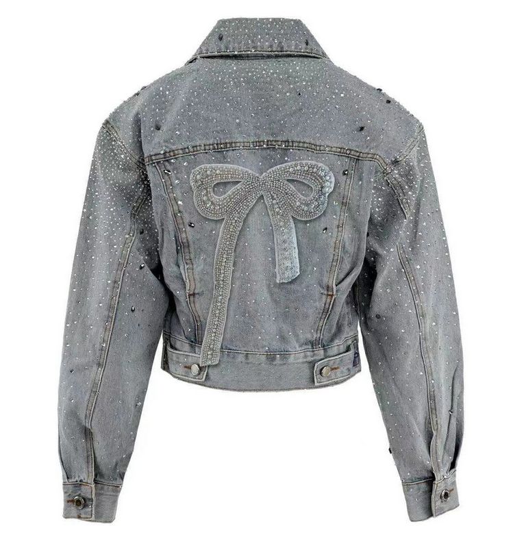 crystal bow denim jacket