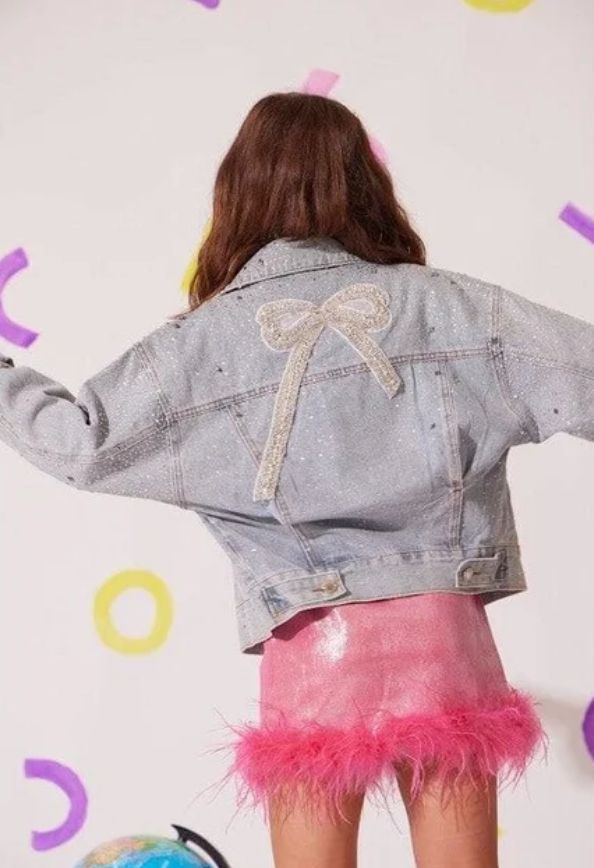 crystal bow denim jacket