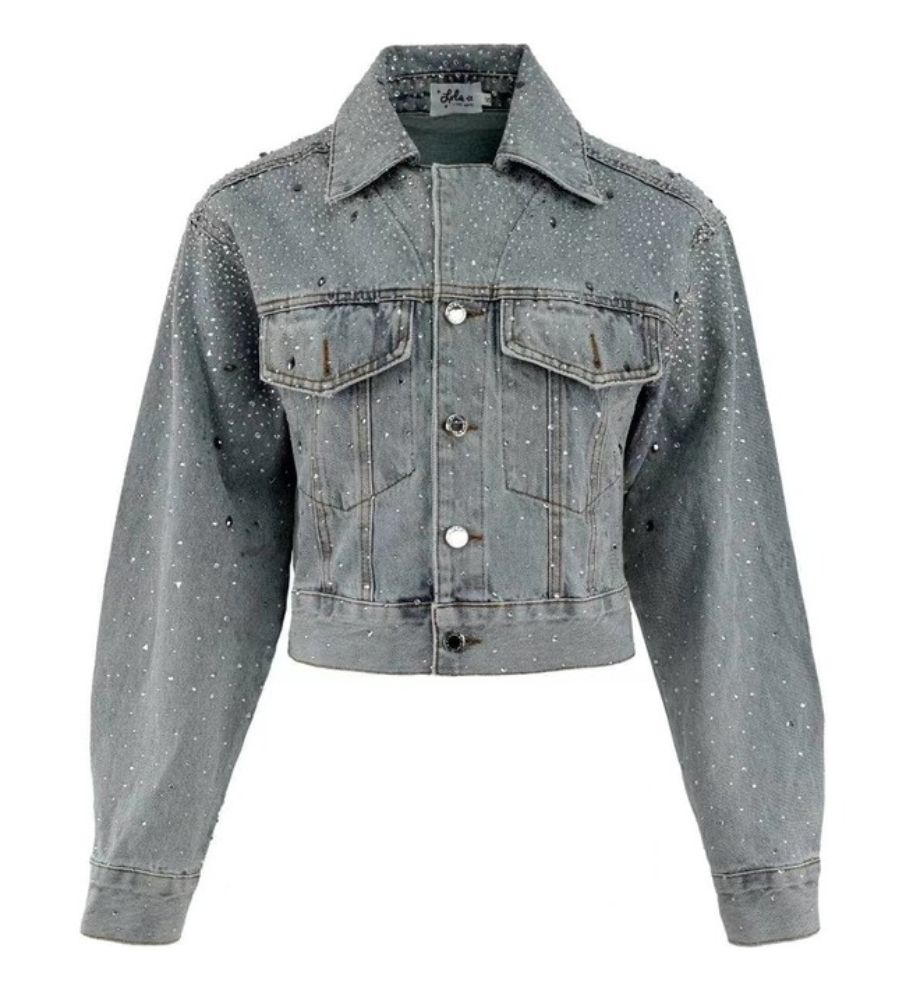 crystal bow denim jacket