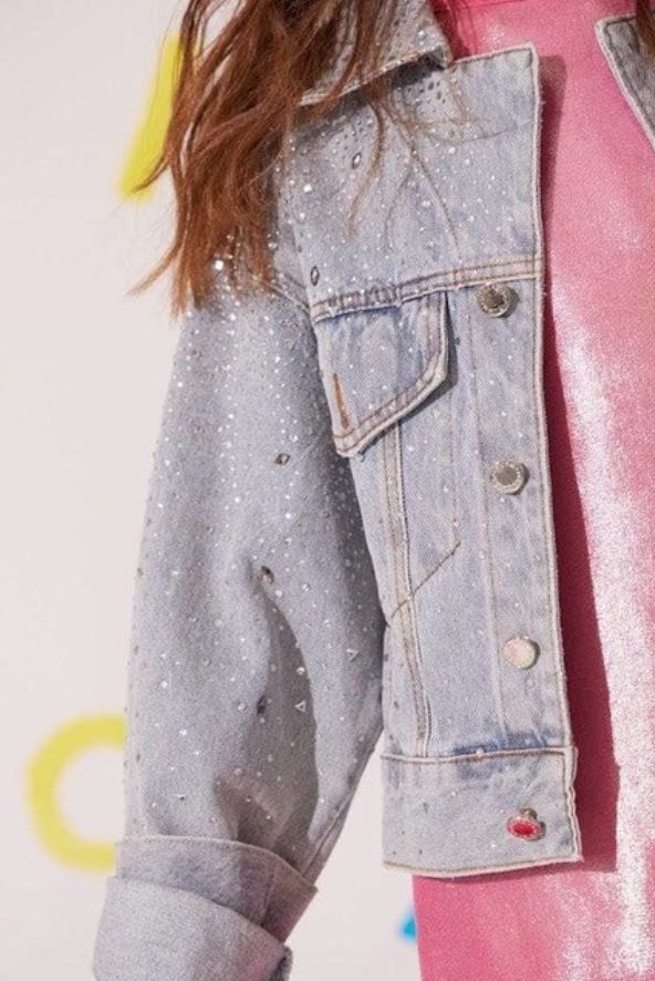 crystal bow denim jacket