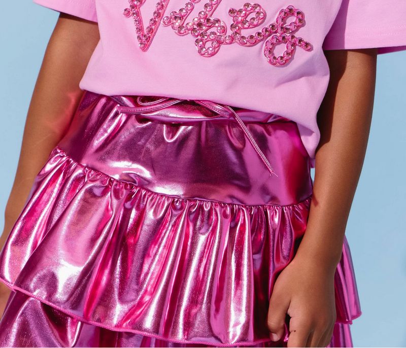 metallic ruffle skort