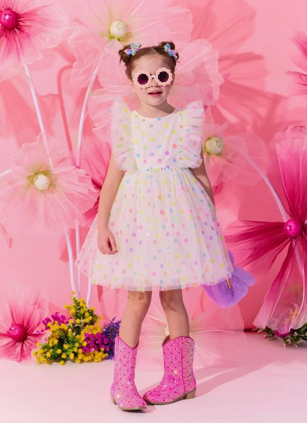 rainbow confetti tulle dress