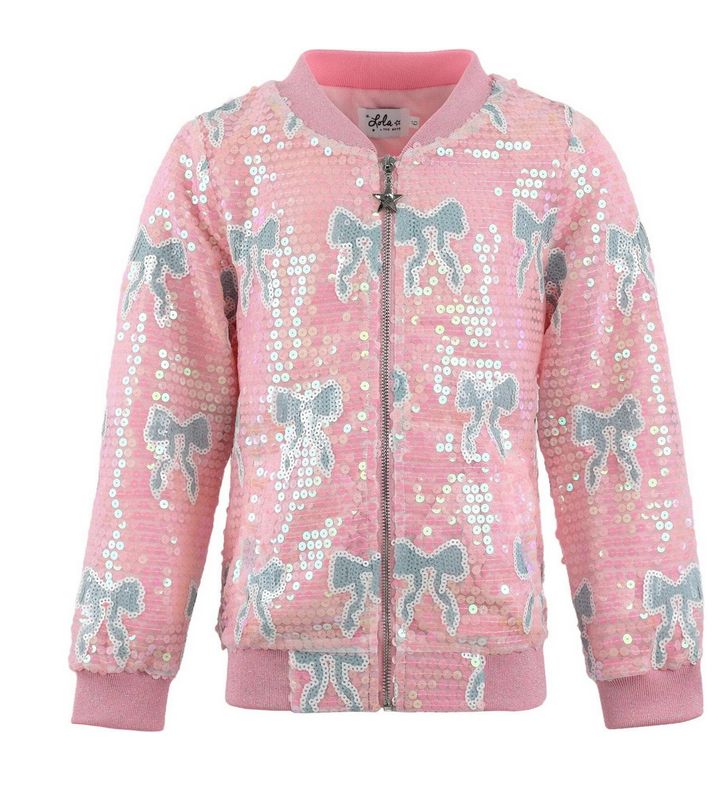 sequin bow bomber- pink/blue