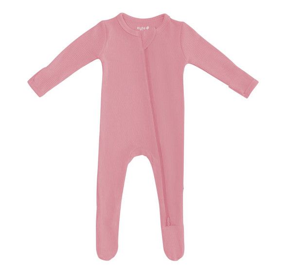 ribbed zipper footie- apple blossom