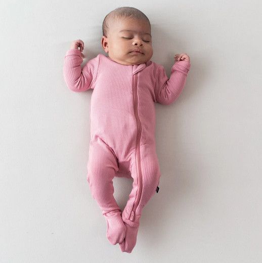 ribbed zipper footie- apple blossom