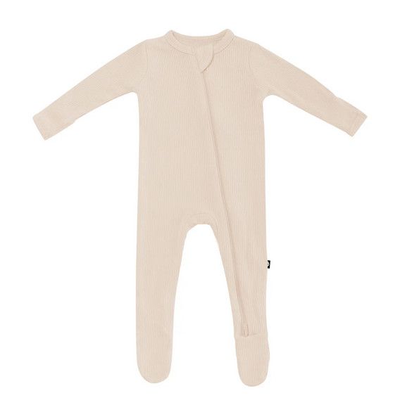 ribbed zipper footie- bisque