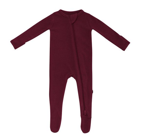 ribbed zipper footie- burgundy