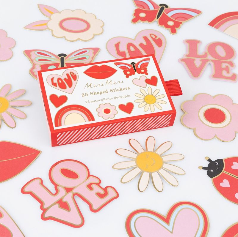 groovy love shaped stickers