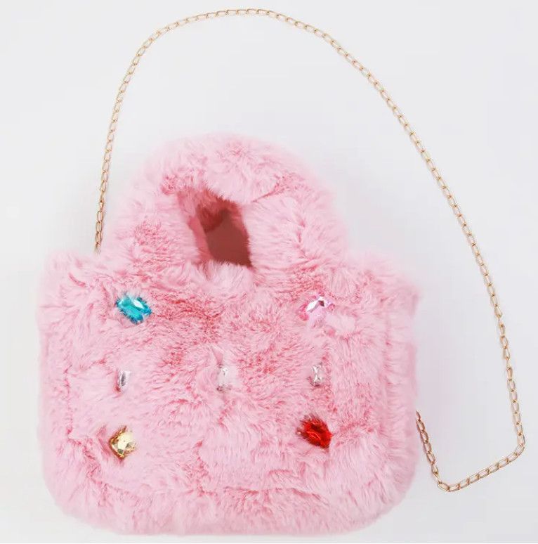 fur jewel purse- blush pink