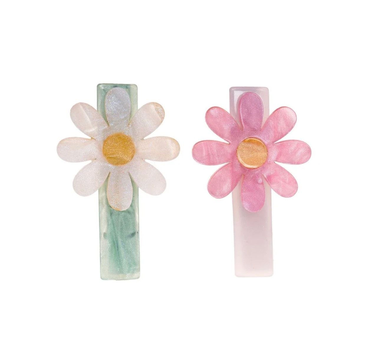 daisy pink &amp; white pearl hairclips
