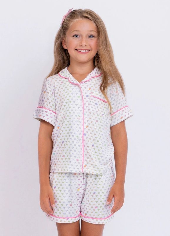 multi heart pajama short set