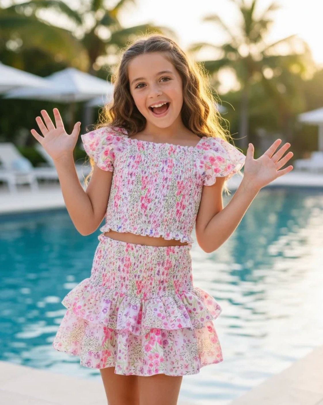 spring garden smocked skirt set