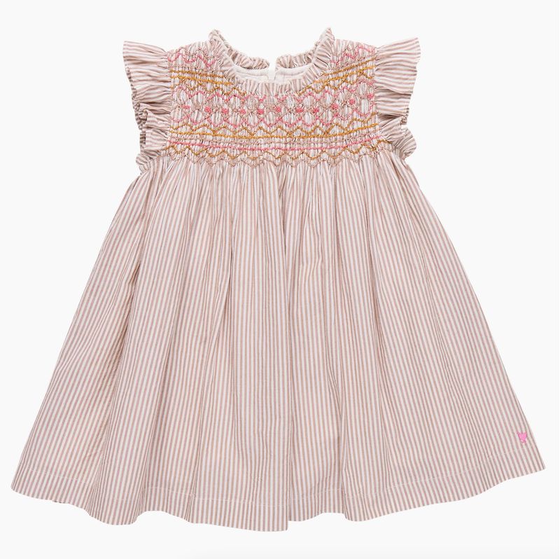 girls stevie dress - tawny brown stripe