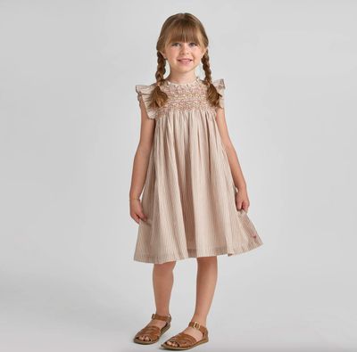 girls stevie dress - tawny brown stripe