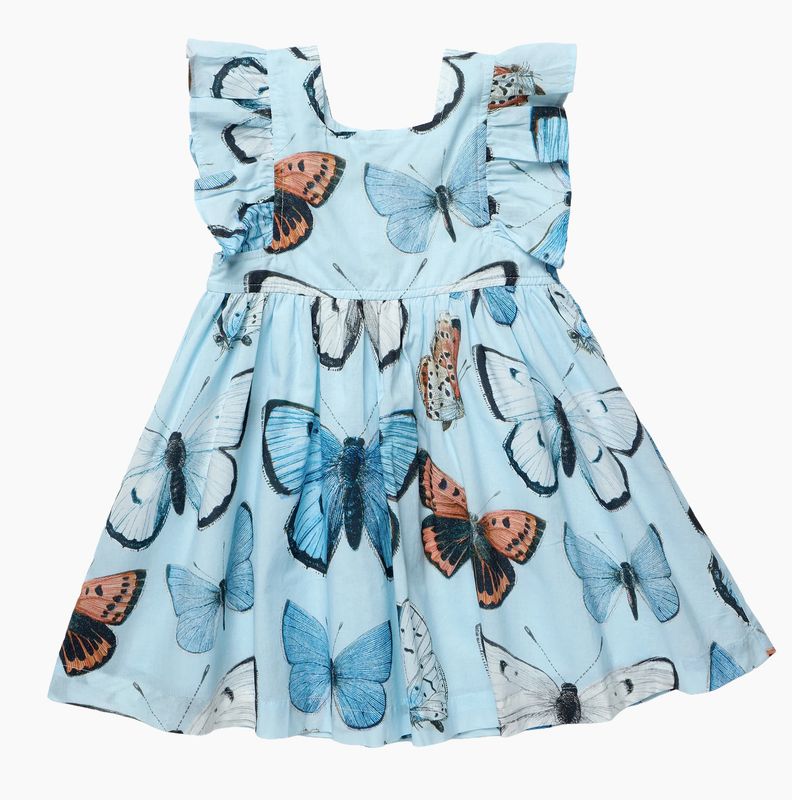 girls elsie dress - blue vintage butterflies